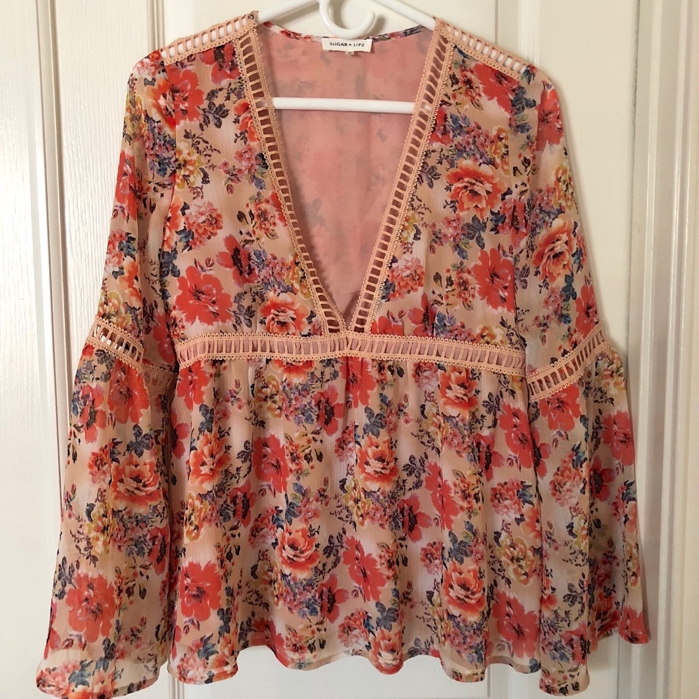 Sugar + Lips Boho Blouse Top Size Small Excellent